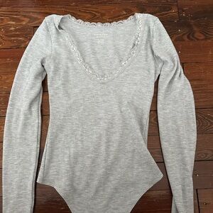 Gray Lace Trim Women's bodysuit